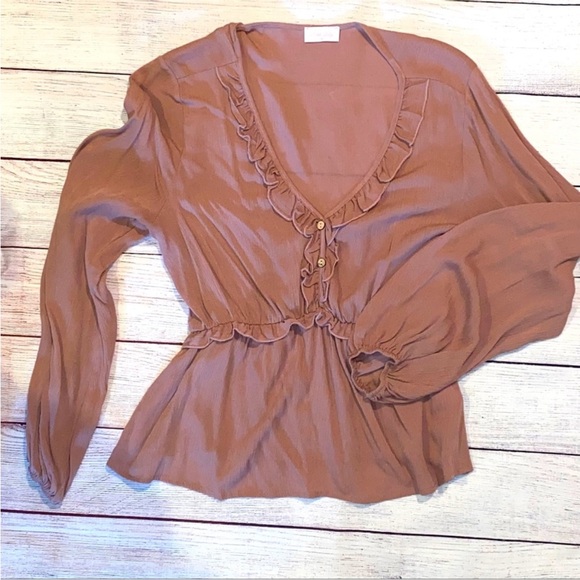Pink Lily Chocolate Ruffle Blouse - Picture 1 of 8
